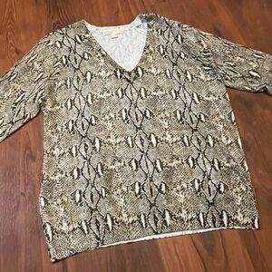 Michael Kors Snakeskin Print V-Neck Sweater- cotton,viscose and rabbit hair